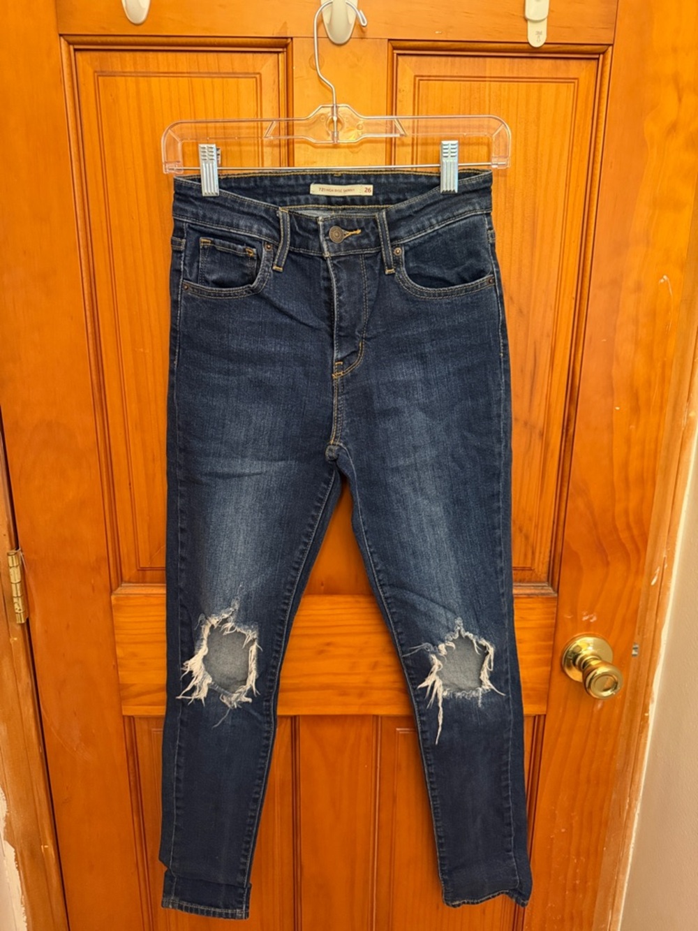 Levi's Dark Blue Distressed Skinny Jeans with Knee Rips